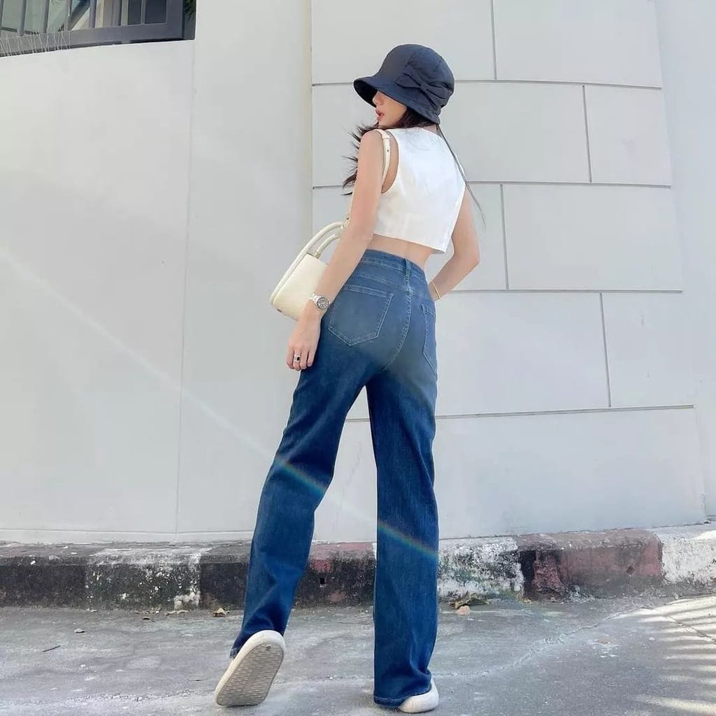 Korean New Women's Loose Highwaist / Highwaist Kulot Jeans Wanita Loose-Dark Blue