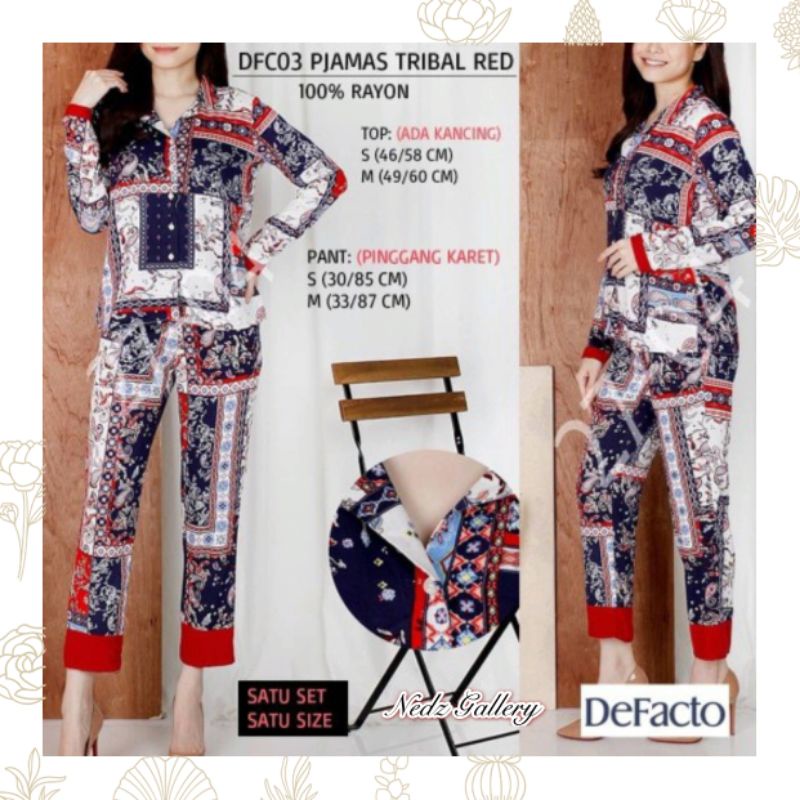 Piyama Import Premium DeFacto Pajamas Set deFacto Pjamas DFCO3 Tribal Red