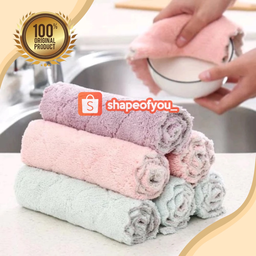 Kain Lap Meja Piring Microfiber Serbaguna Anti Minyak - 25 X 14 CM Pembersih Minyak Peralatan Dpaun Kain Bahan Microfiber Mudah Dicuci