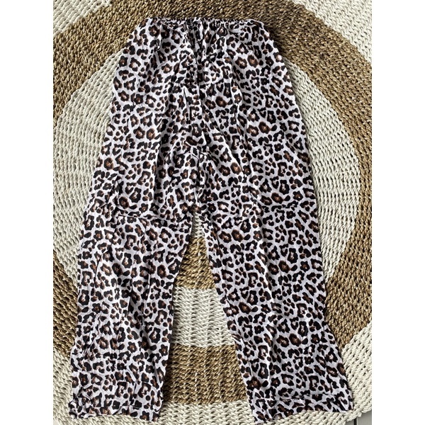 CELANA KULOT PANJANG WANITA TALI POLOS & MOTIF A031-Putih leopard besar