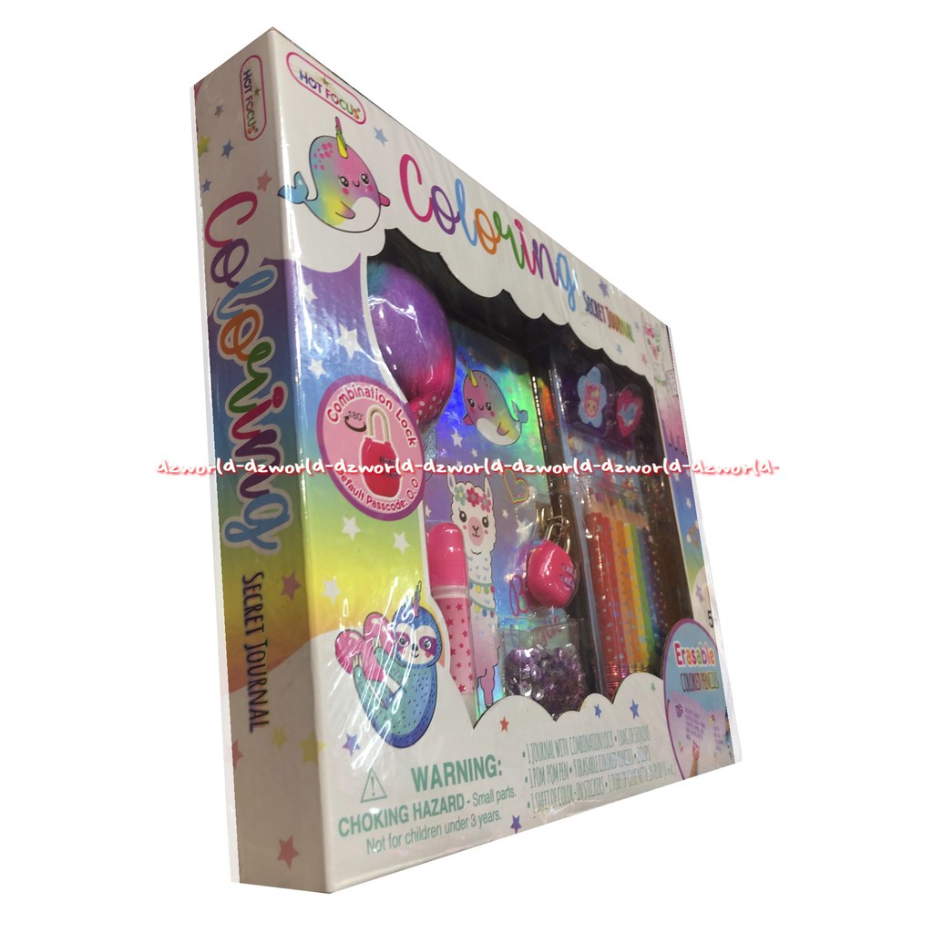 Hot Focus Coloring Secret Journal Diary Dengan Gembok Pensil Warna Pulpen Bulu