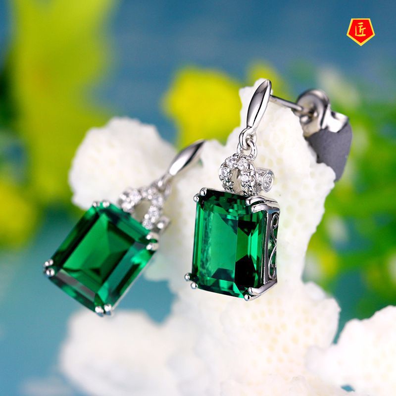 [Ready Stock]New Elegant Graceful 925 Silver Emerald Earrings