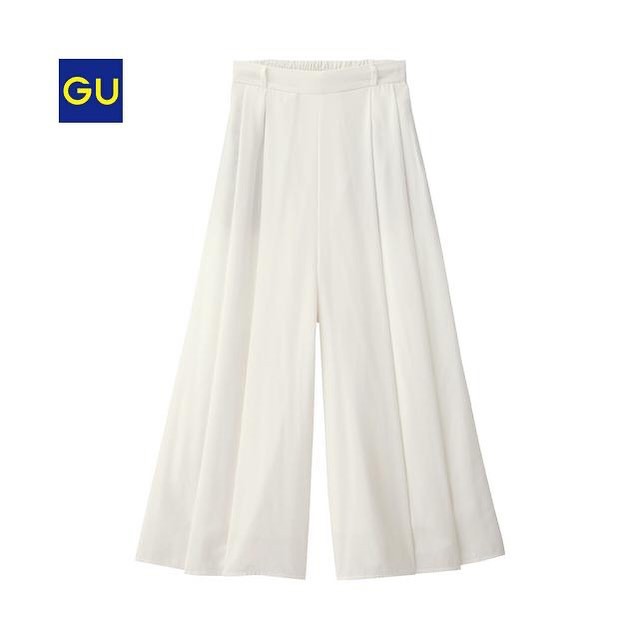 GU Uniqlo Wide Leg Palazzo Long Cullote Pants Celana Kulot UNQ - WHITE