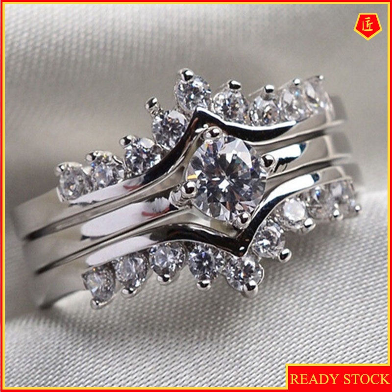 [Ready Stock]Creative Three-Layer Diamond-Studded Ring Fashion Luxury