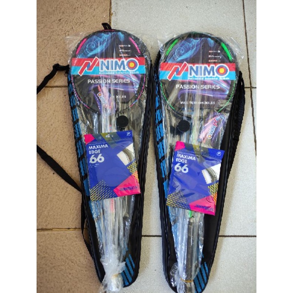 Raket Badminton Nimo Passion 300 Original + Senar + Grip {2 raket} + tas Hiqua 2r