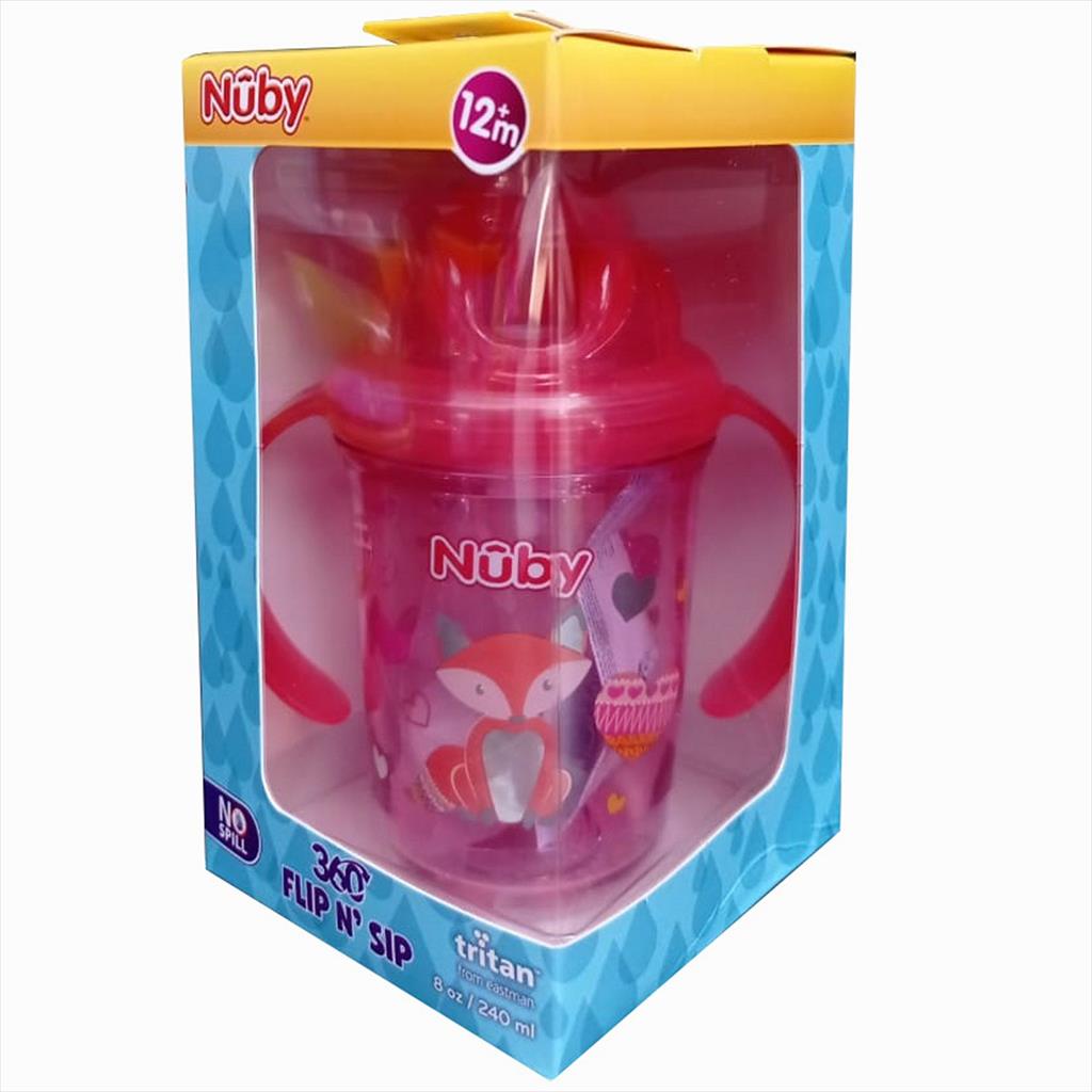 NUBY 126319 240 ml Tritan Flip it Glitter Pink Fox Botol