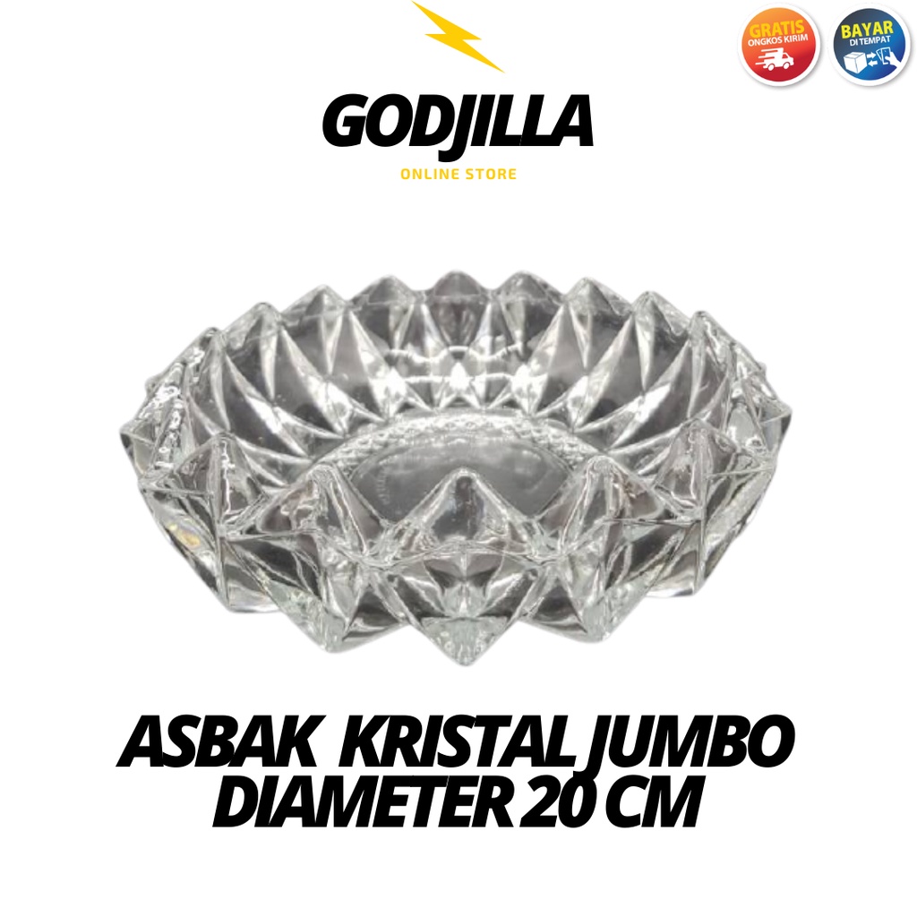 GODJILLA Asbak Kaca Ukuran besar 20 cm Kristal Jumbo Mewah Elegan Mangkok Abu Rokok Ashtray Unik Har