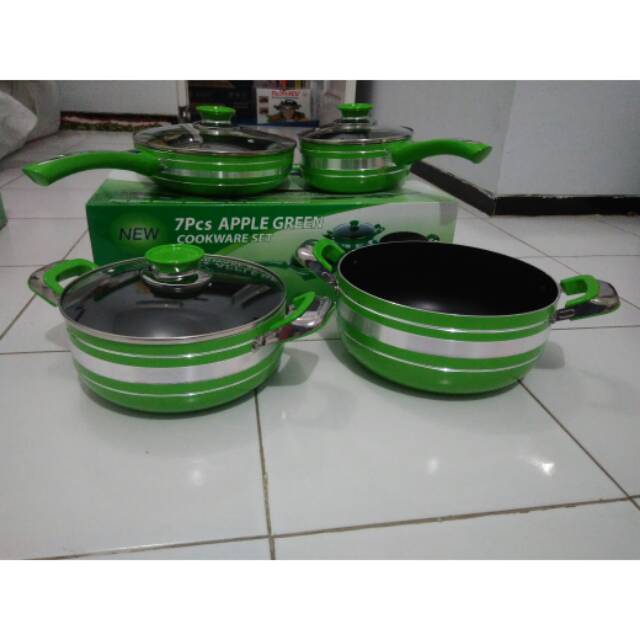 7 pcs apple green cookware set