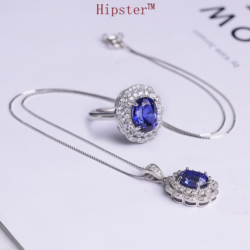 Hot Sale New Best-Selling Fashion Natural Sapphire Full Diamond Jewelry Two-Piece Set