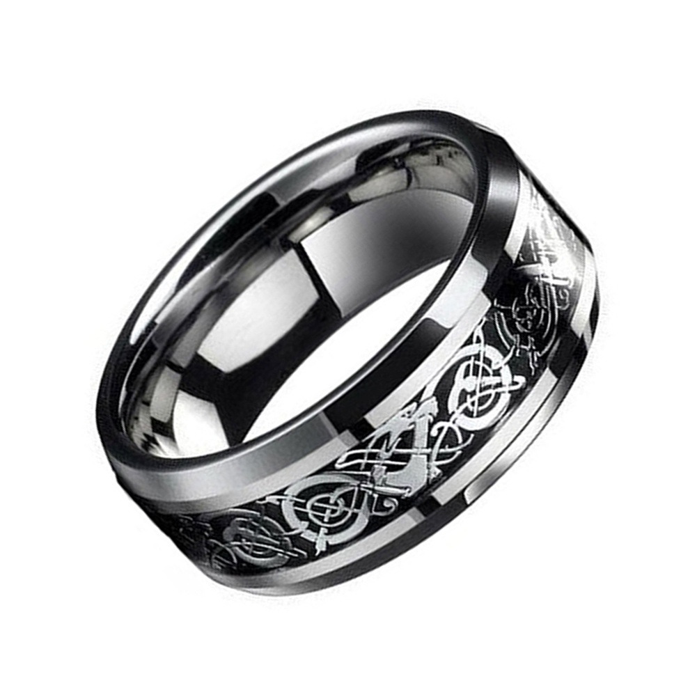 Hu Hu Hu Hu Hu Alat Bantu Pasang Kacamata♡ Cincin Desain Naga Celtic Bahan Titanium Steel Gaya Punk Untuk Pria Dan Wanita