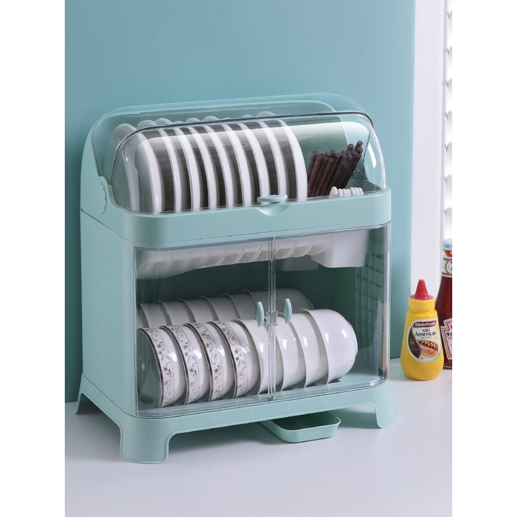 Perlengkapan Dapur Peralatan Makan Kotak Penyimpanan Rumah Tangga Tertutup Rak Piring Lemari Set Daq