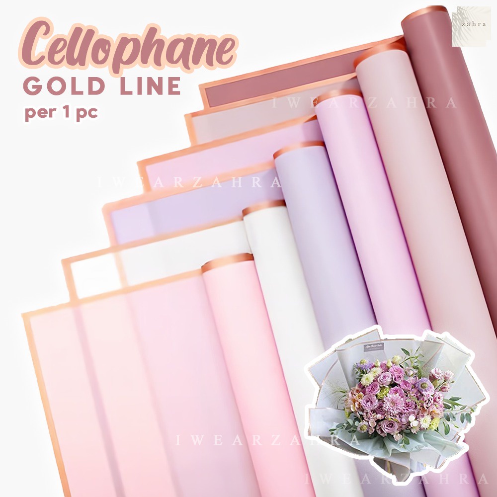 

FLOWER WRAP CELLOPHANE GOLD LINE - Kertas Buket Bunga Emas Lining List Emas Bungkus Kado Bouquet Kebutuhan Florist Gift Wisuda Hampers Paper Wrap Buket Craft Kerajinan Tangan Kraft Hias Dekorasi Rumah Pesta