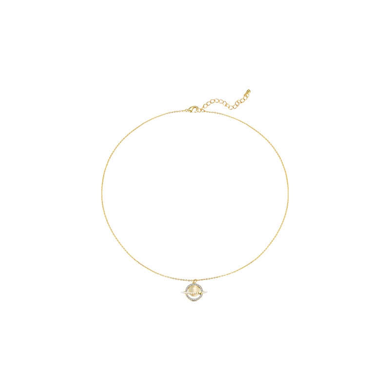 Kalung Pendek Desain Planet Luar Angkasa Aksen Opal Gaya Korea Untuk Wanita