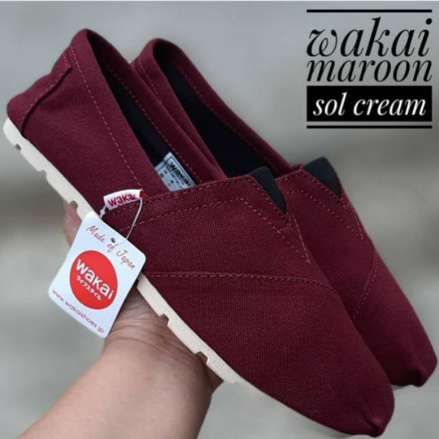 Slip on pria dan wanita/slipon wakai unisex merah maron sol cream