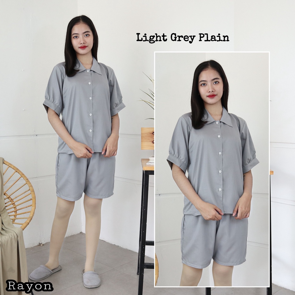 IZANY Piyama Dewasa Hotpant Lengan Balon / HP / Set Celana Pendek Dewasa banyak varian RAYON-LIGHT GREY RA