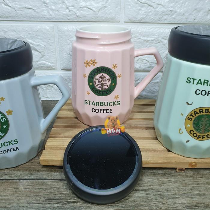Gelas starbucks Keramik Warna 450ml Mug Starbucks dengan Tutup Kaca