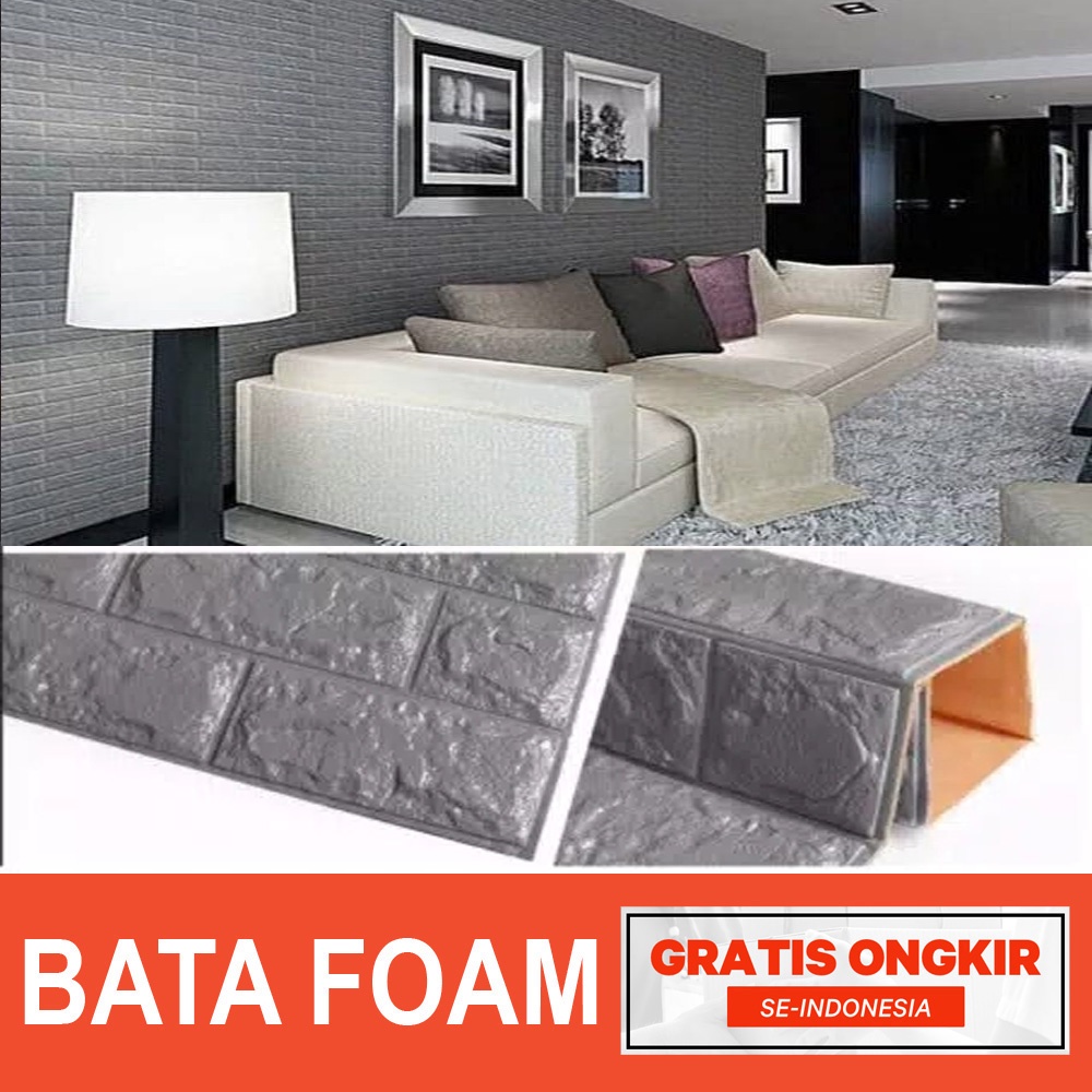 Wallpaper Dingding 3D Foam Motif Batu Bata /  Dekorasi Dinding Kamar Murah-FOAM BATA ABU 38CM