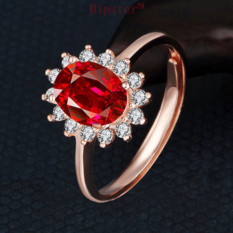 New Elegant Graceful Luxury Full Diamond Flower Ruby Ring