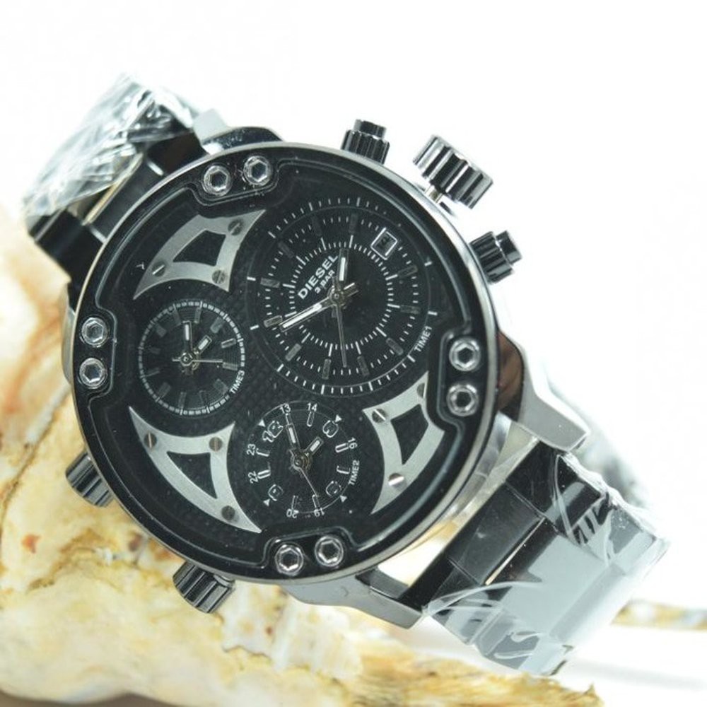 JAM TANGAN PRIA DIESEL SUPER PREMIUM CR7 MEWAH ELEGAN TRIPLE TIME (SILVER) HARGA PROMO GROSIR