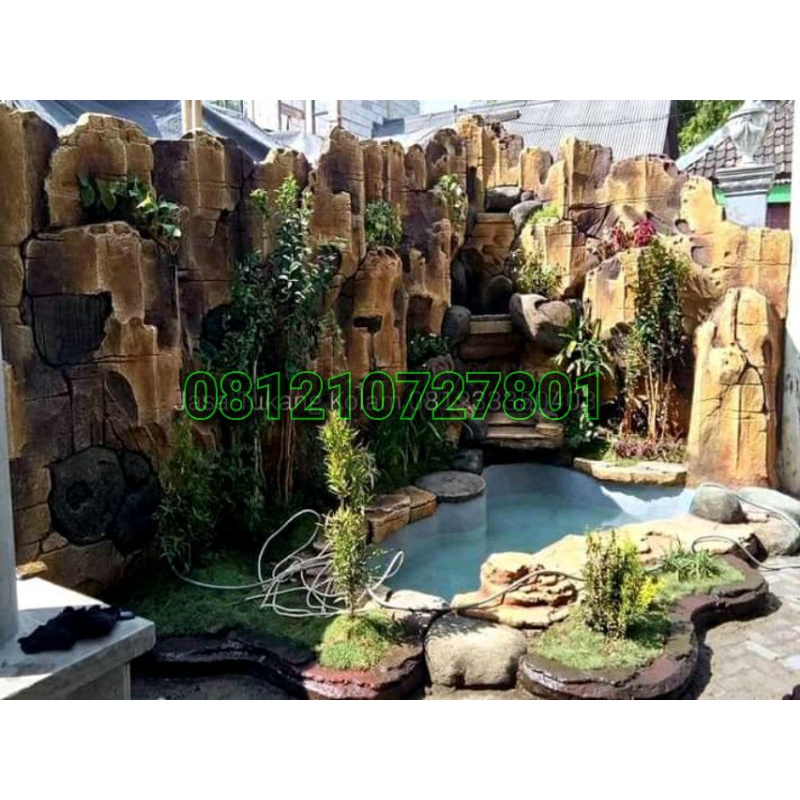 kolam minimalis / kolam relief tebing air terjun / kolam koi