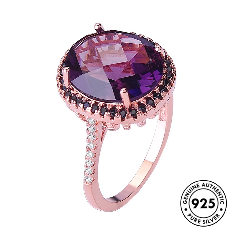 Cincin Kepribadian Bahan S925 Silver Rose Gold Amethyst