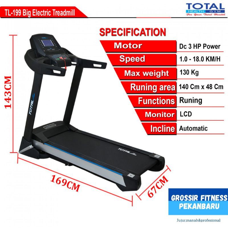 total fitness treadmill listrik tl 199 jumbo 3HP PEKANBARU