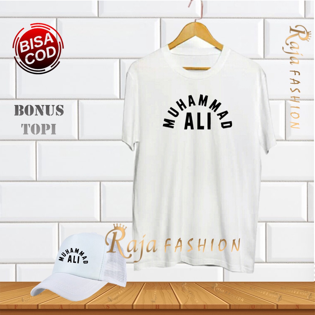 GRATIS TOPI Kaos Distro Muhammad Ali Text Hitam Lengan Pendek Premium Quality Kaos Murah Kaos Pria