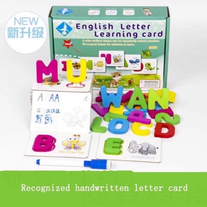 English letters wooden with wipe clean cards - mainan edukasi anak- kado anak - hadiah anak