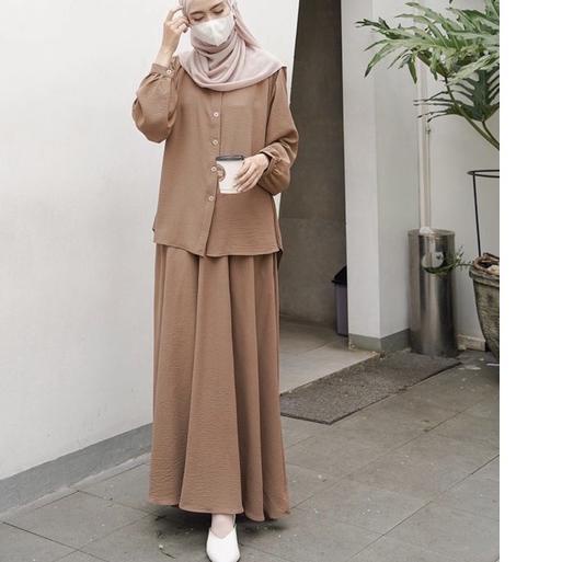 ➧ Naura Set/HANARA SET Stelan Rok bahan airflow crinkle/ One Set Rok ✴
