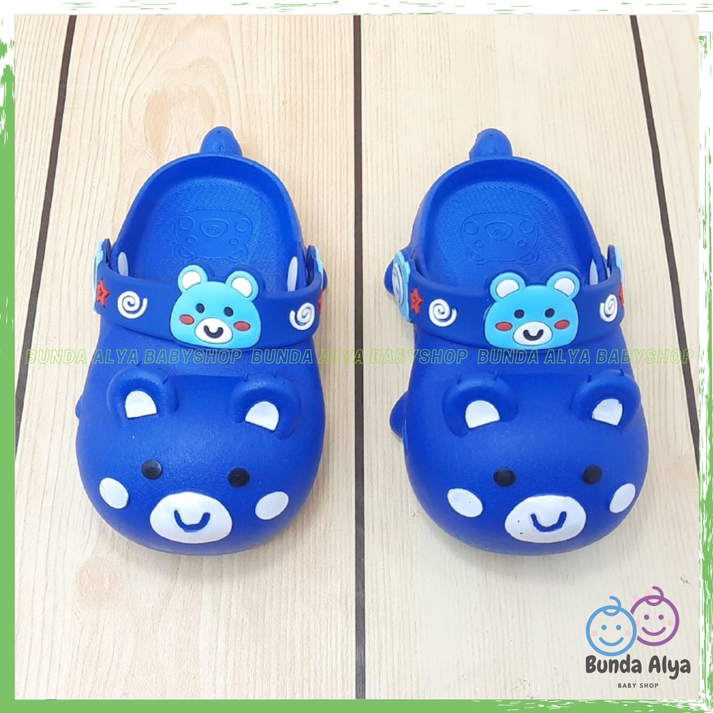 Sendal Anak Laki Laki IMPORT Usia 10 Bulan 1 2 3 4 Tahun BIRU BEAR Karet Elastis - Sepatu Sandal Anak Cowok Motif Karakter Lucu Model Kekinian Anti Slip Size 18-23