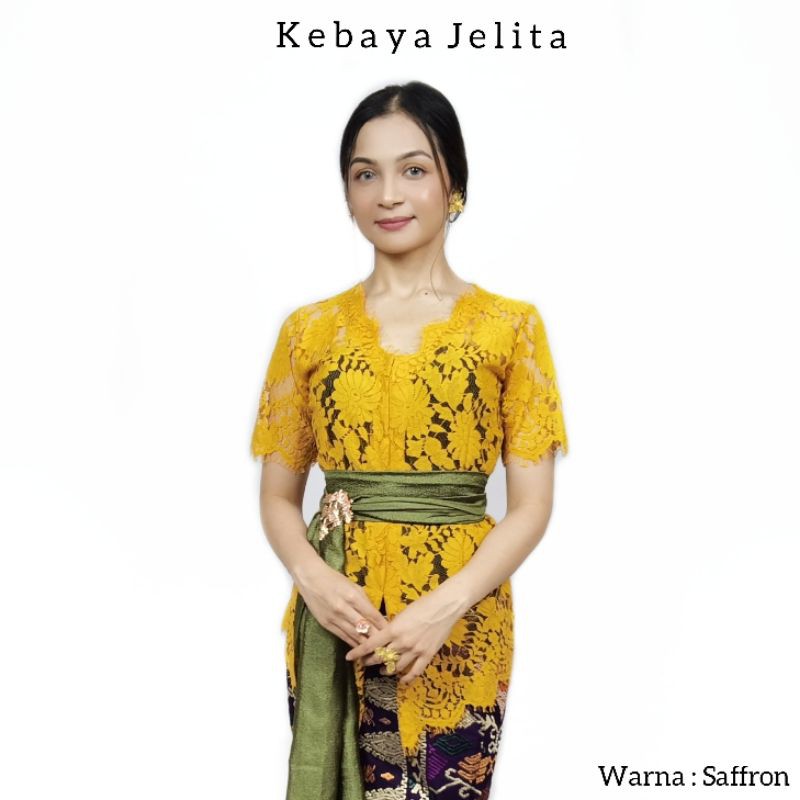 Atasan Kebaya Bali Sabrina Lengan Pendek Semifrance Jelita-Saffron