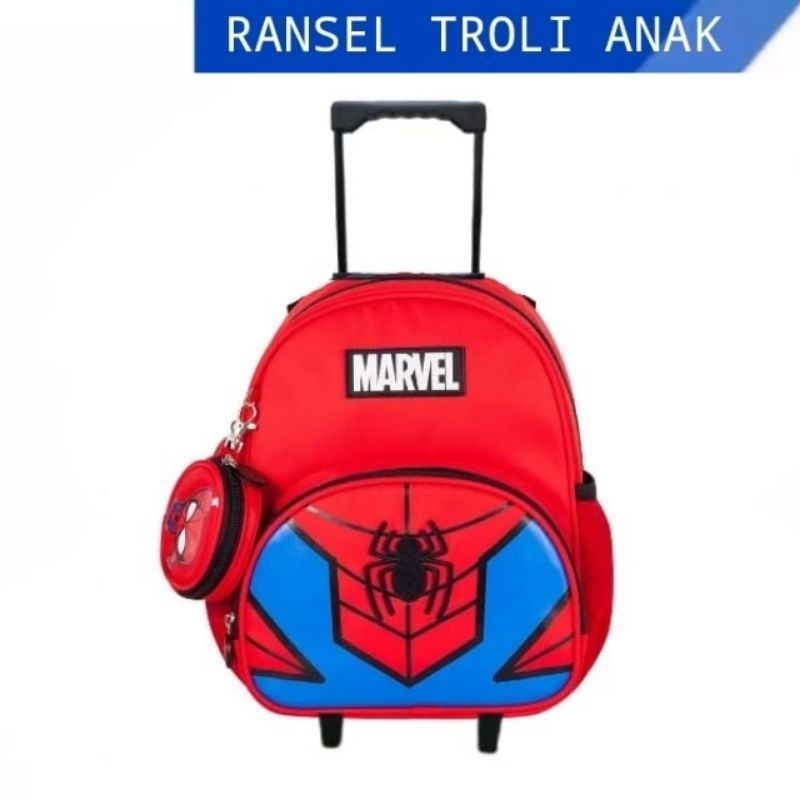 tas troli dorong anak laki laki spiderman tas anak rangsel troli tk sd dan paud