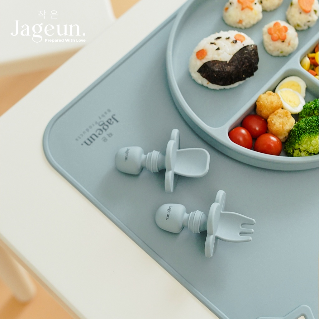 Jageun Premium Set Makan Cantik | Silicone Suction Plate,Silicone Training Spoon &amp; Fork