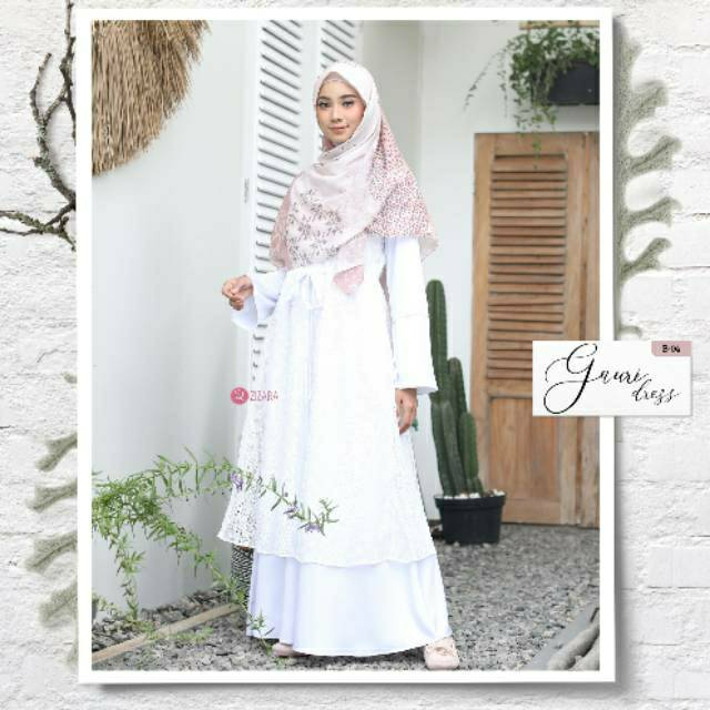 ZIZARA GAURI DRESS B04 Gamis Only Gamis Brokat Putih Bersih