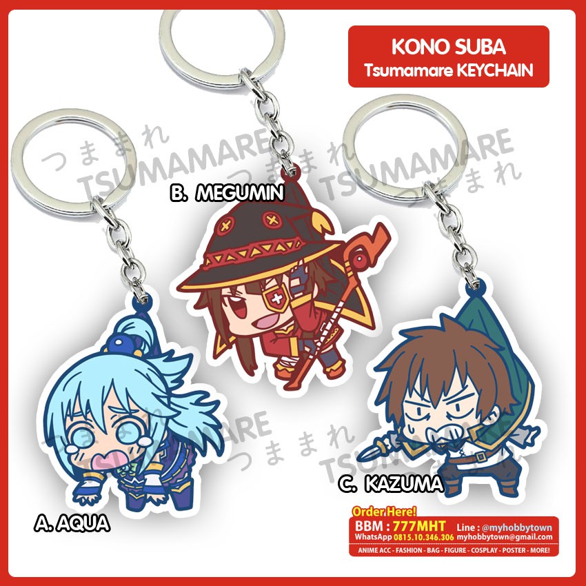 Gantungan Kunci Acrylic Anime Kono Suba Pinched Tsumamare (satuan) Megumin Aqua Kazuma