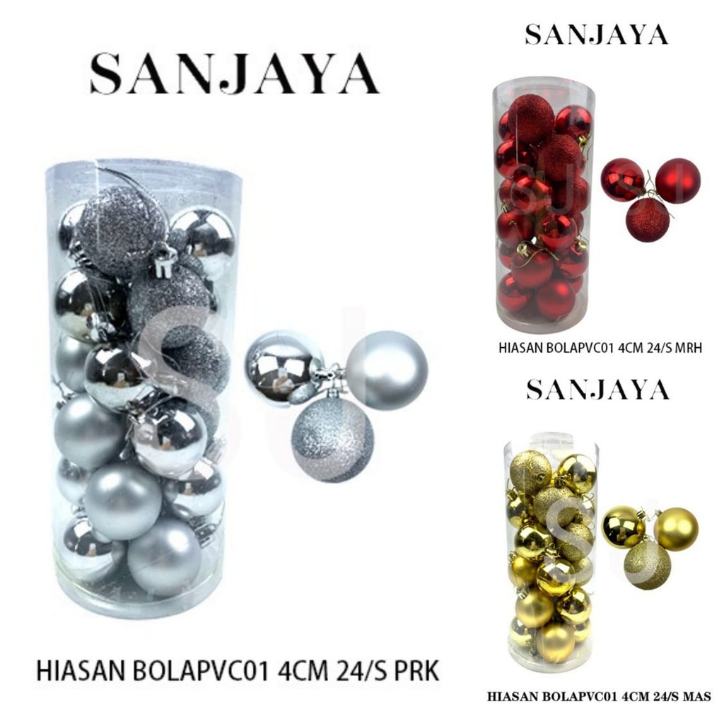 [1 Box] Ornamen Hiasan Bola Pohon Natal / Aksesoris Bola Natal Gantungan Pohon Natal / Natal Hiasan Bola Pvc01 4Cm 24/S