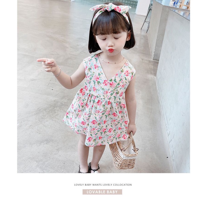 (LOLI-JKT) BD-163 DRESS ANAK CEWEK MOTIF BUNGA PETUNIA SIZE 90-140