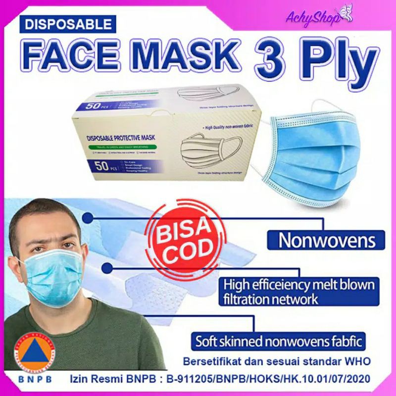 Masker DisPosable 3 Ply Isi 50 Pcs/Box