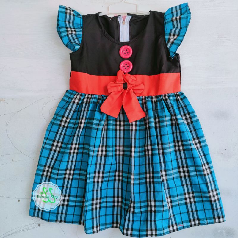 Dress anak 1 2 2,5 tahun gaun anak harian baju anak cewek perempuan kotak ( dress Kotak tartan )