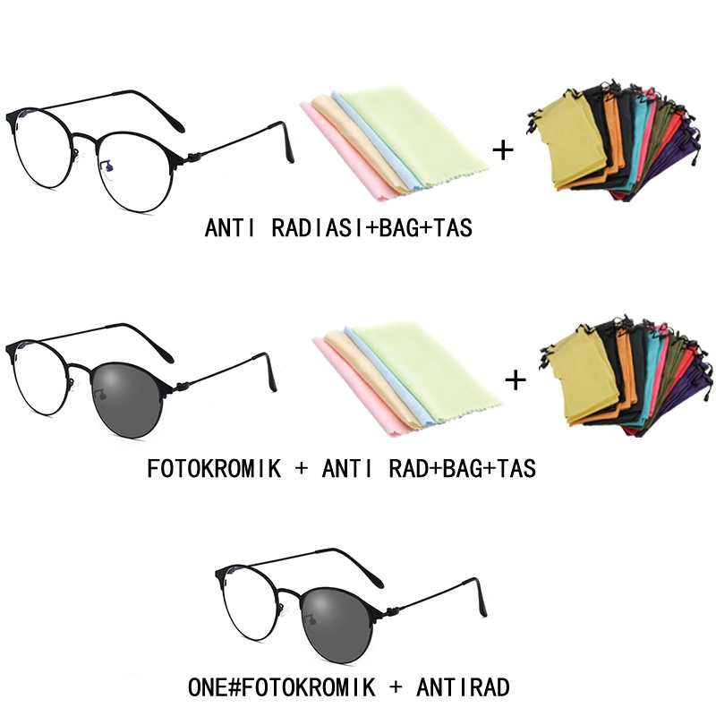 【COD】Kacamata Photocromic Korea  + Anti Radiasi Blueray (Bluechromic)Pria Wanita Frame Besi Photochromic ANTOP