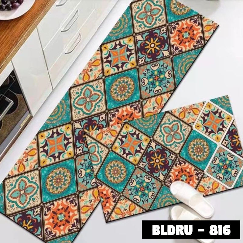 FLEUR-ID - 1 SET PREMIUM BLUDRU (40*60 CM & 40*120 CM) KESET DAPUR LEMBUT ANTI SLIP-BLDRU - 816