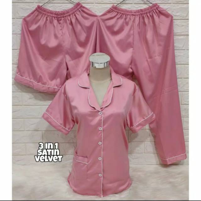 Piyama 3in1 Satin Velvet Polos Fit XL