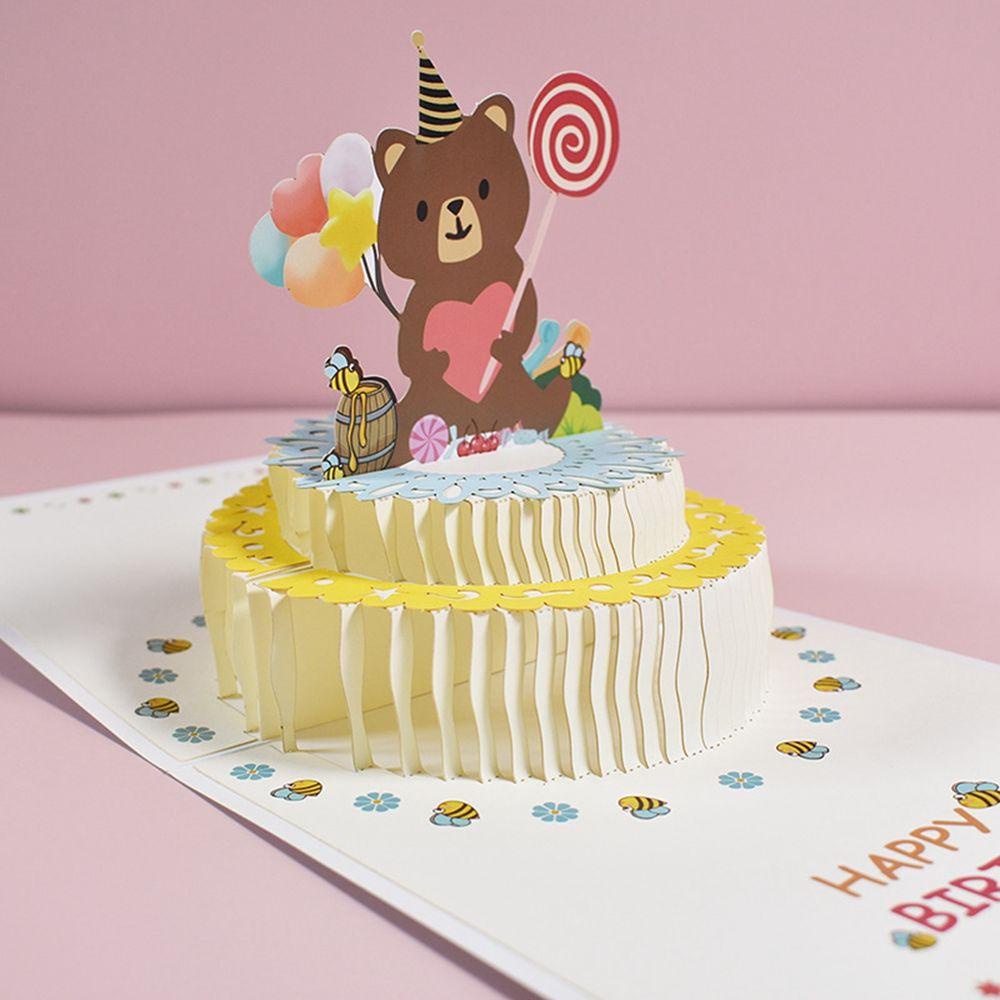 [Elegan] Kartu Ucapan Pop-Up Istri Suami Kue Ulang Tahun Happy Birthday Postcards Dengan Undangan Amplop