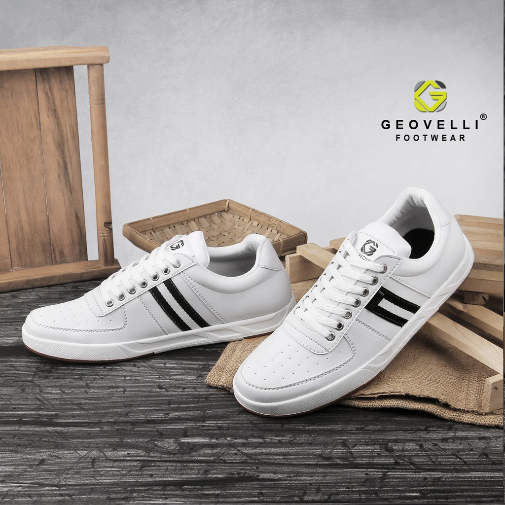 Sneakers Pria Full White Geovelli Brand Lokal Original Sepatu Sneakers Kasual Cocok Kerja Santai