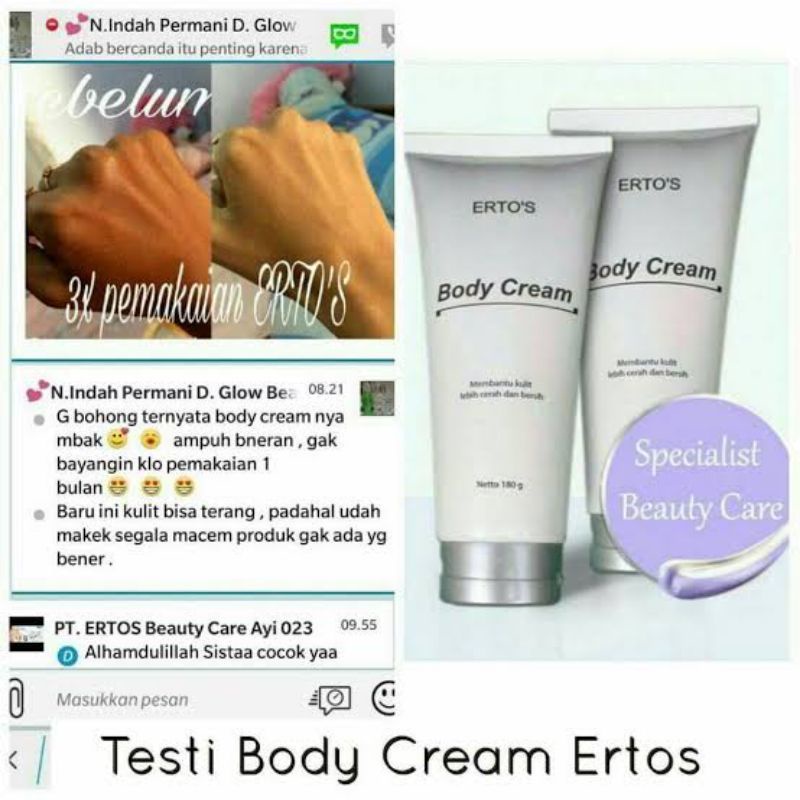 Ertos Body Cream Perawatan Pemutih Badan Tubuh Ampuh Permanen hand body lotio perawatan kulit ertos