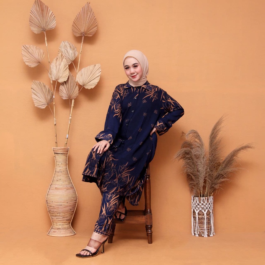 One Set Tunik Rayon Premium Lengan Panjang LD 110 Setelan Tunik Wanita Muslim Kekinian