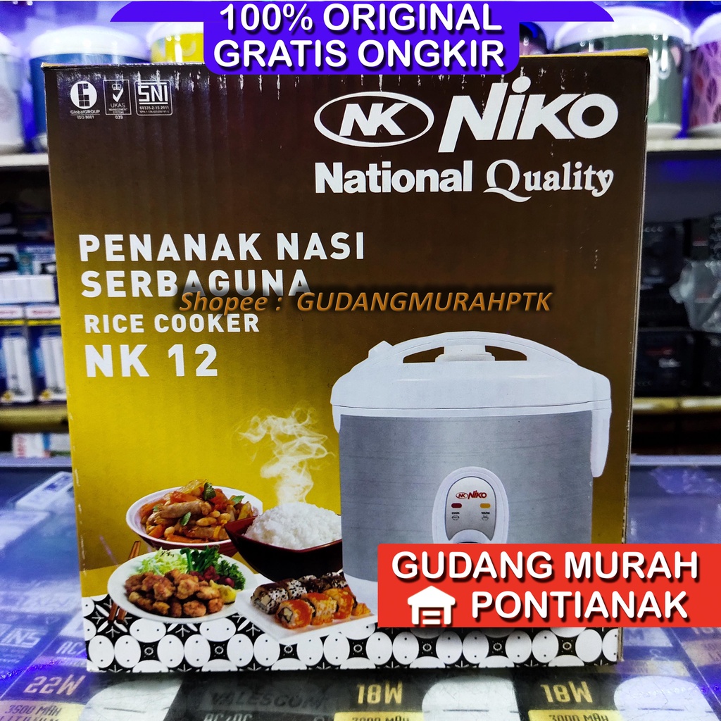 Magic Com niko Motif Silver Putih Polos /Rice Cooker niko NK 12 / penanak nasi 1,2 Liter serbaguna memasak sekaligus menghangatkan