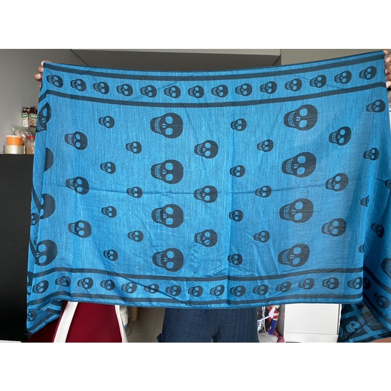 pashmina skull / shawl skull / scarf skull / pashmina motif tengkorak / Mr. Skull Sutra Light Blue