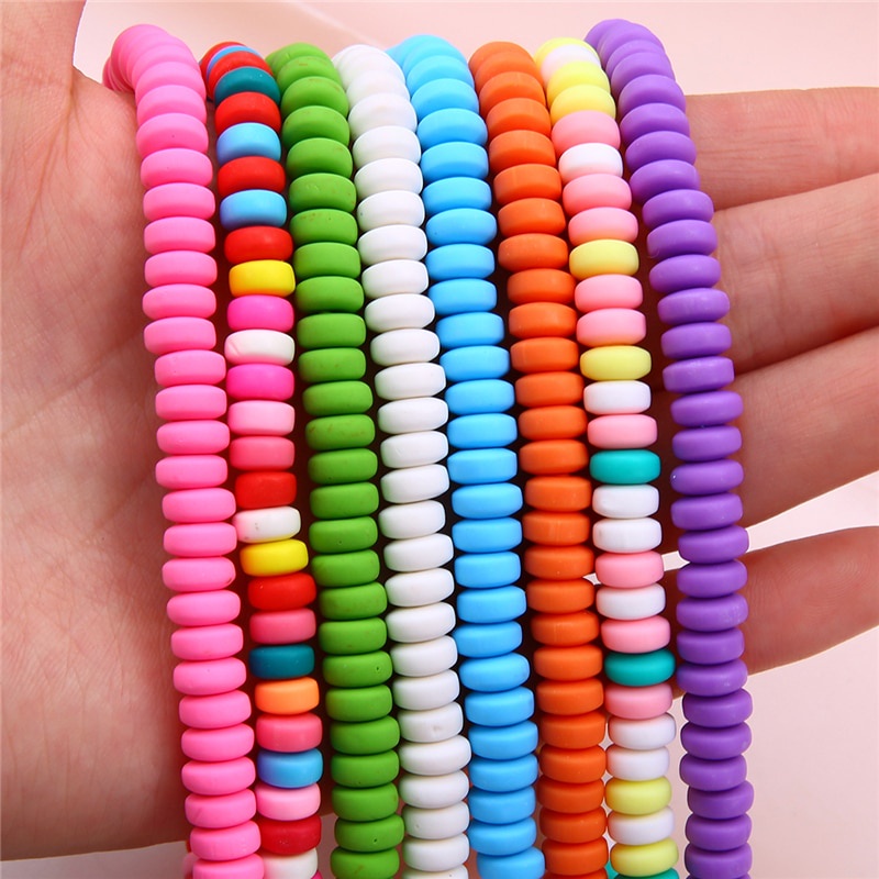 110pcs Manik-Manik Bulat Flat Polymer Clay 7x4mm 39cm / About Handmade Diy Untuk Membuat Perhiasan