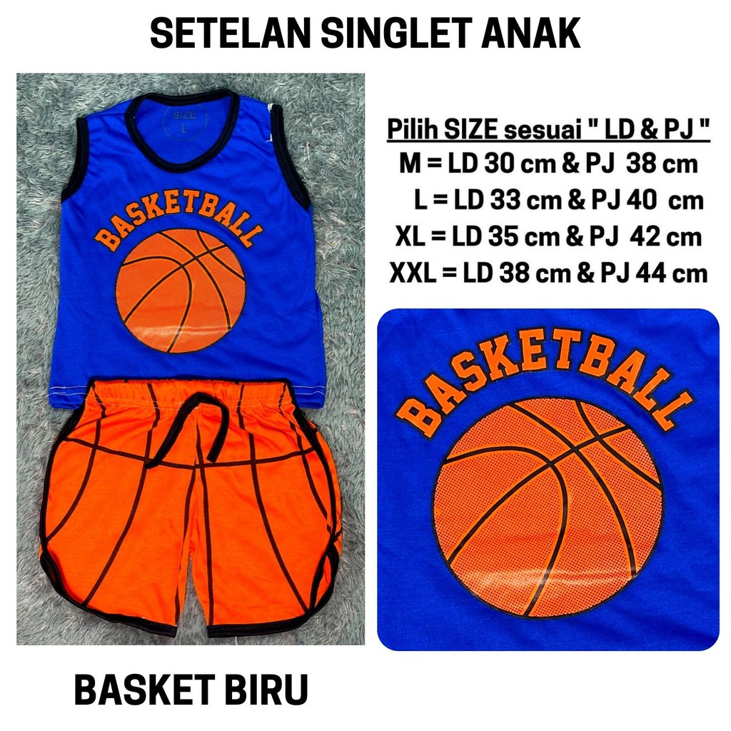 Setelan Anak Laki Laki Baju Kutung Stelan Lekbong Cowok Bola Basket Kaos Singlet Cowo Murah Harian Celana Pendek 3 4 5 6 Tahun Kode 101-101 BASKET BIRU